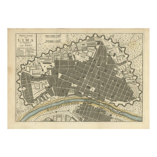 Antique Map of Lima, Peru from Isaak Tirion, 1769 For Sale