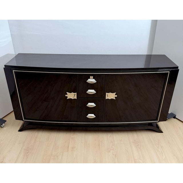 Art Deco Sideboard in Black Lacquer, Maple & Chrome, France, 1930 For Sale - Image 10 of 18