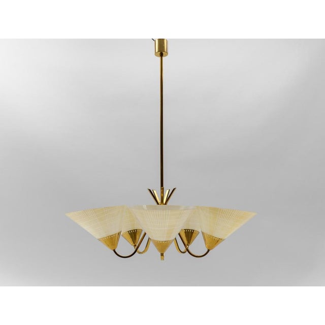Mid-Century 5-Light Glass & Brass Ceiling Lamp, 1950s For Sale - Image 16 of 16
