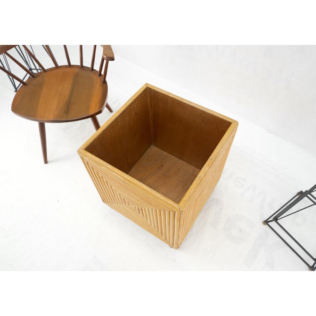 Mid-Century Modern Mid-Century Modern Reed Bamboo Rattan Square Cube Shape Planter Stand on Wheels For Sale - Image 3 of 12