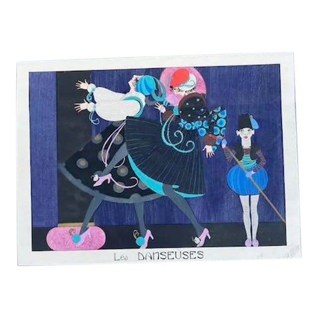 Les Danseuses (The Dancers) - Hand Colored Lithograph in the Style of George Barbier For Sale