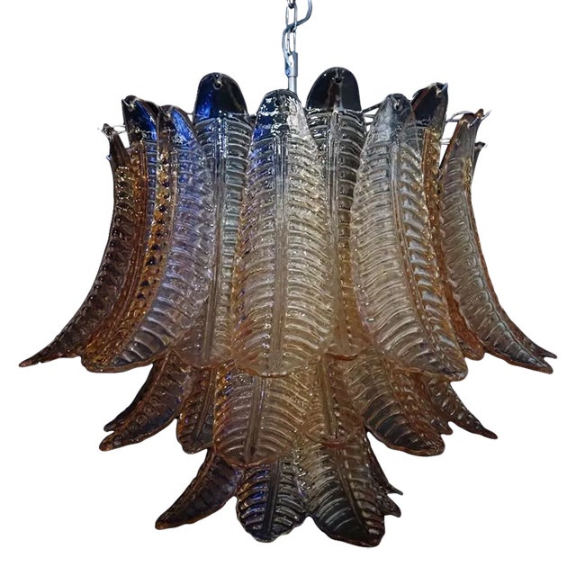 Italian Murano Three-Tier 48 Amber Felci Glass Chandelier For Sale