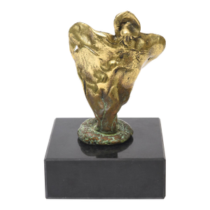 Vintage Cast Bronze Winged Brutalist Torso Sculpture on Black Granite Base