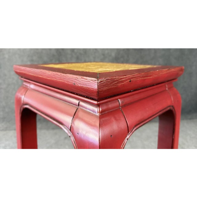 Late 20th Century Asian-Inspired Red Plant Stand With Rush Top For Sale In Raleigh - Image 6 of 11