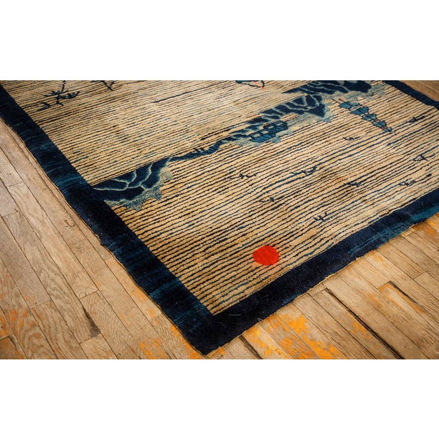 1920s Beige Neutral Field Traditional Chinese Symbolic Motifs Antique Peking Knotted Wool Rug For Sale - Image 4 of 8