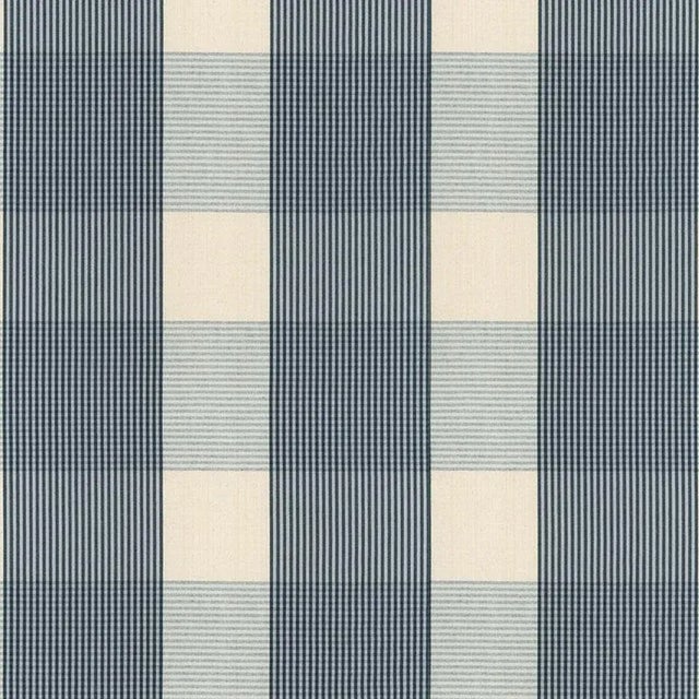 Sample - Schumacher Avon Gingham Plaid Fabric in Indigo/Sky For Sale
