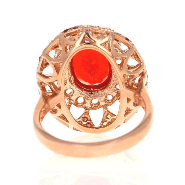 2.93 Carat Fire Opal Rose Cut Diamond Rose Gold Cocktail Ring Size 7 For Sale - Image 4 of 9