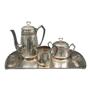 Early 21st Century Wmf German Art Nouveau Silver Plated 4 Piece Coffee Tea Set With Tray