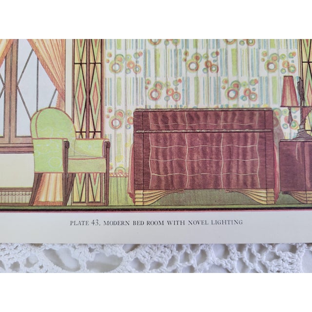 1937 Art Deco Interior Bookplate Print of a Modern Bedroom,lithograph by Edward Thorne Reproduction For Sale - Image 4 of 4