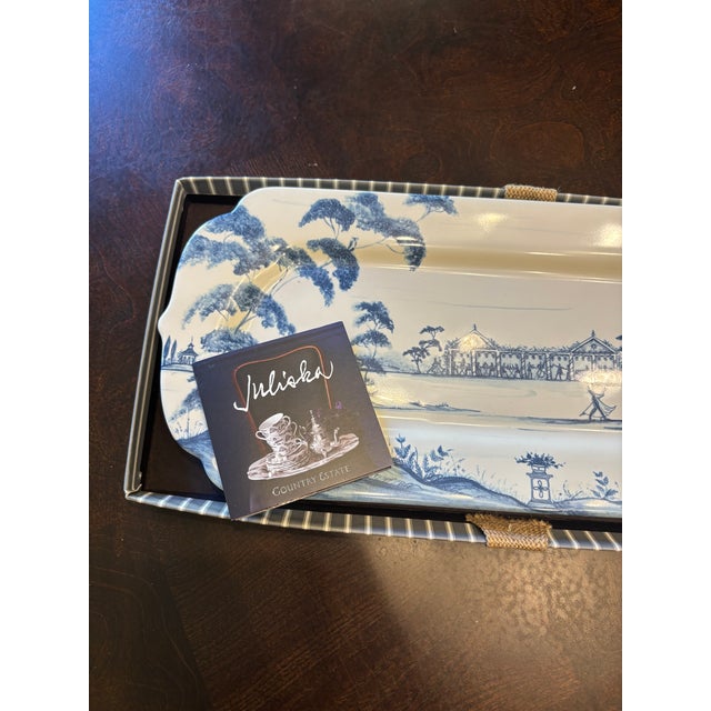 Elegant Juliska “Country Estate – Garden Party” rectangular platter in classic blue and white. Features a charming...