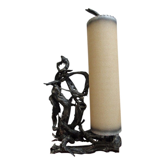 Mid-Century Driftwood Cylinder Table Floor Lamp For Sale