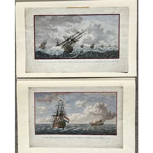English Set of Two 18th Century Dutch Navy Netherlands Hand Colored Maritime Etchings Reproduction For Sale - Image 3 of 10