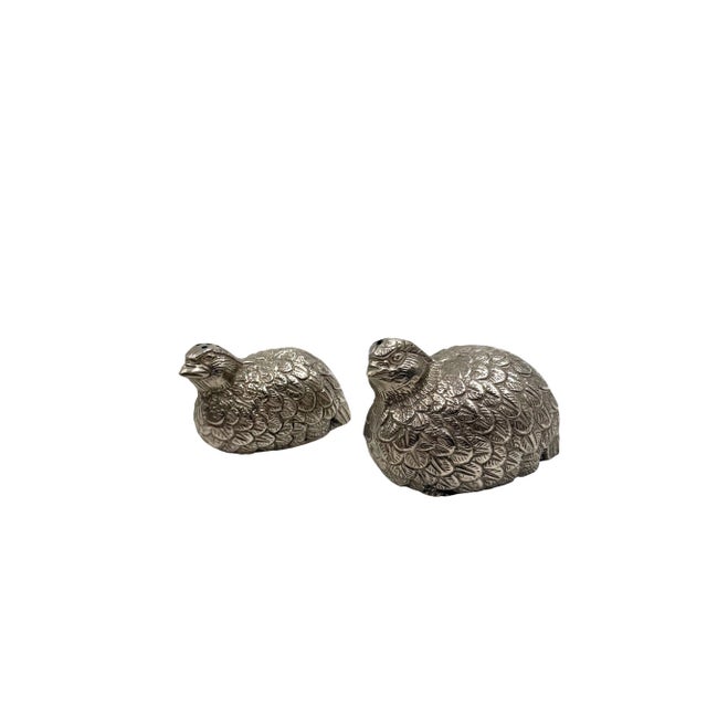 Silver 1970s. Hollywood Regency Silver-Plate Quails Shaped Salt and Pepper, Gucci Italy - 3 pcs For Sale - Image 8 of 11