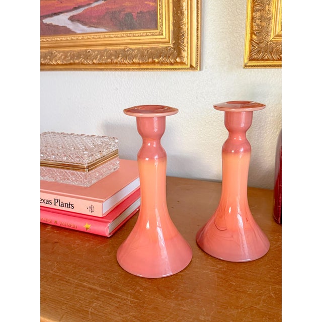 A very rare find! This pair of 1920s Tiffin #151 Candlesticks are made out of their Carrara Coral colorway, which was...