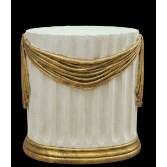 Hollywood Regency ​Vintage Hollywood Regency Serge Roche Style Fluted Plaster & Gilt Swag Pedestal Console Table For Sale - Image 3 of 10
