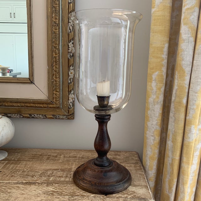 Antique Italian Oak Hurricane Glass Candle Holder Chairish