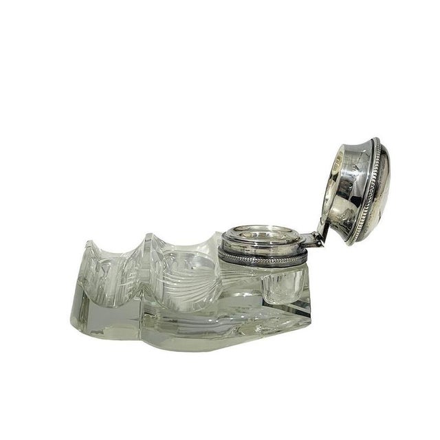 Metal Dutch Clear Crystal and Silver Inkwell, 1850s For Sale - Image 7 of 11