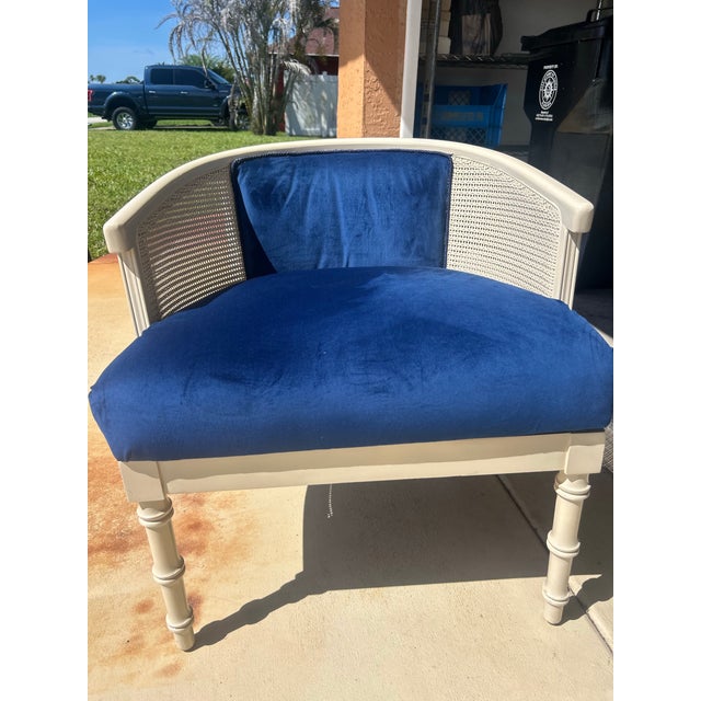 Blue Hollywood Regency Italian Cobalt Blue Velvet Cane Back Chair Vintage For Sale - Image 8 of 9