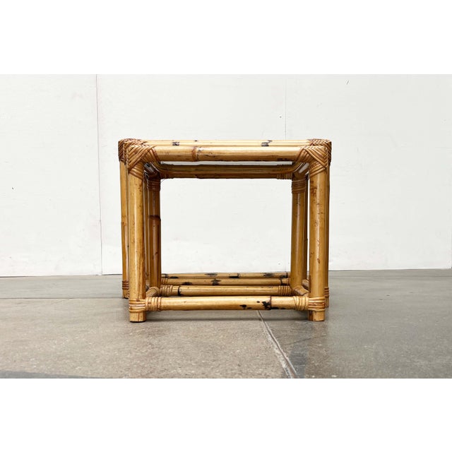 Mid-Century Modern Bamboo and Glass Nesting Tables, 1960s, Set of 3 For Sale - Image 10 of 18