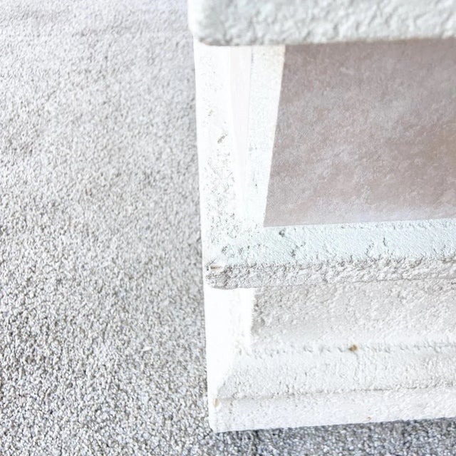 White Postmodern Pink Ceramic and Stucco Glass Top Coffee Table For Sale - Image 8 of 11