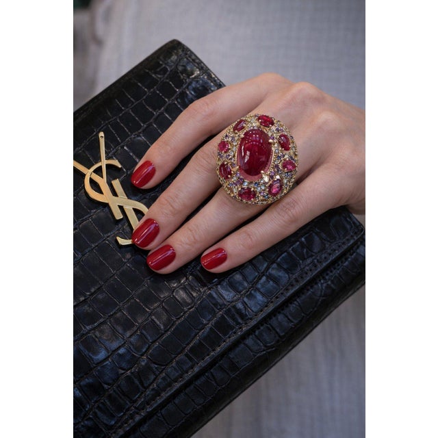 Bochic “Capri” Vintage Ruby, Amethyst & Multi Sapphire Ring - 18K Gold & Silver For Sale - Image 10 of 18