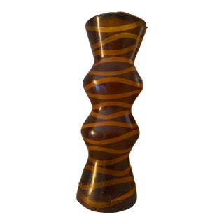 Sculptural Organic Modern Table Lamp With Wavy Stripes – Brown & Ochre – 2007 For Sale