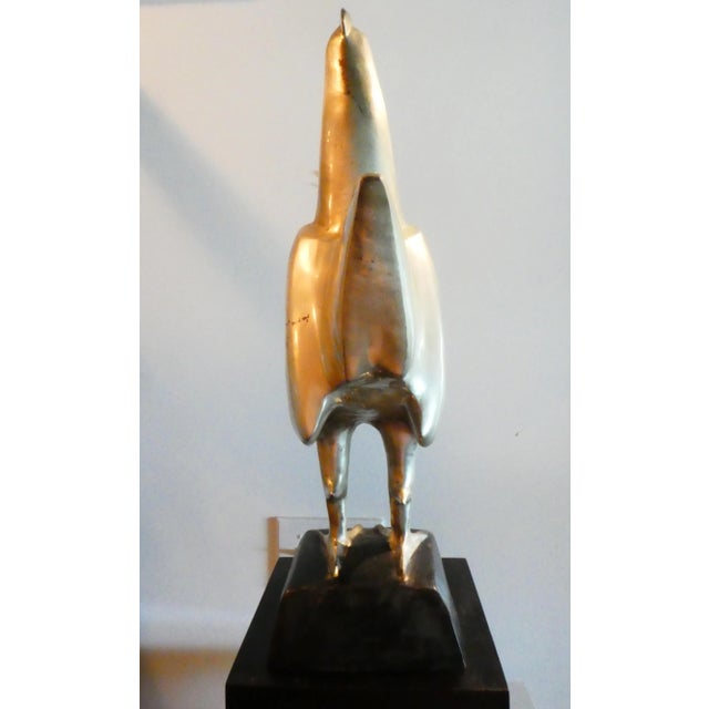 Mid 20th Century Mid Century Vintage Striking Art Deco Stylized Nickel Plated Bronze Rooster For Sale - Image 5 of 11