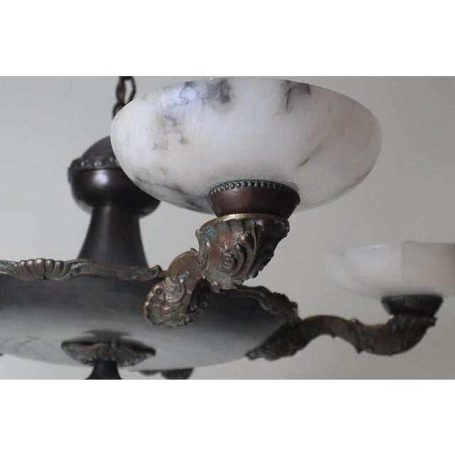 Art Deco Alabaster Chandelier with Floral Decorations, 1930s For Sale - Image 9 of 18