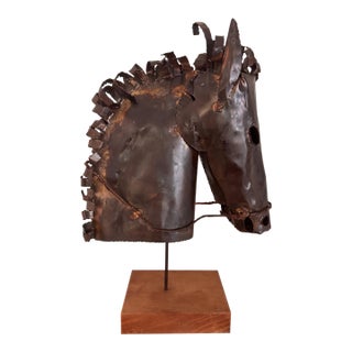 Rare 1960s Brutalist Copper Horse Head Sculpture For Sale