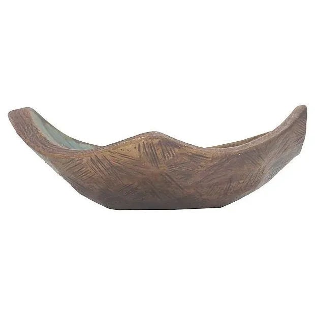 Mid-Century Modern California Pottery Ceramic Faux Bois Asymmetrical Console Bowl For Sale - Image 3 of 4