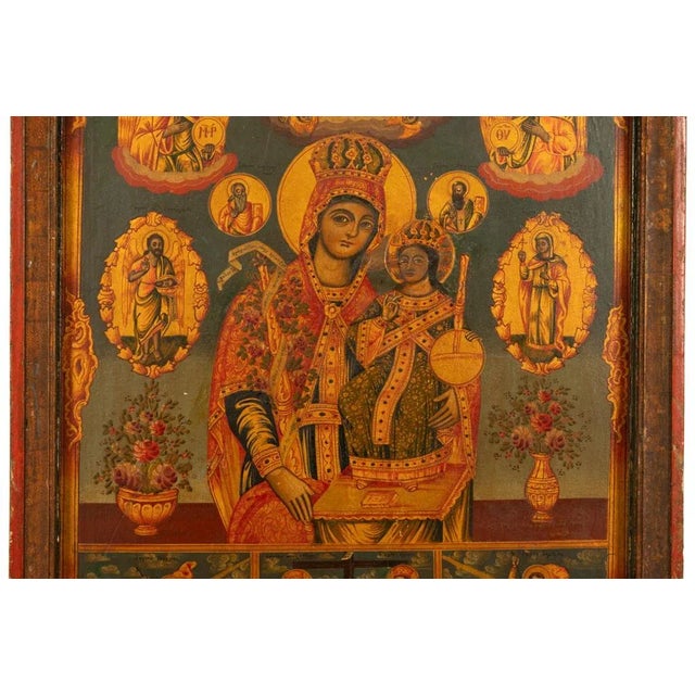 Antique 19th C Greek Orthodox Icon Virgin Mary & Jesus St. George & Dragon 1800 For Sale - Image 10 of 18