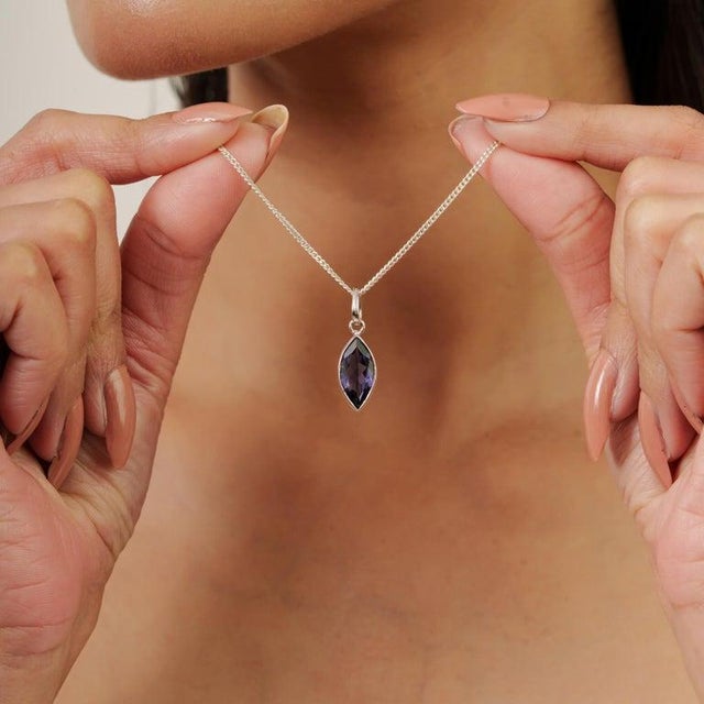 Not Yet Made - Made To Order Silver Contemporary Marquise Cut Dainty Iolite Drop Pendant for Her For Sale - Image 5 of 10