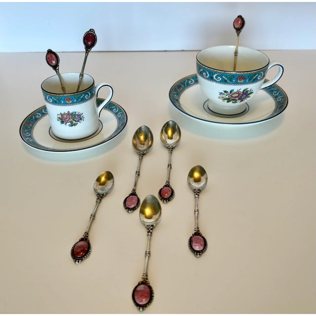 Traditional Vintage Silver and Rhodochrosite Coffee/Tea/ Espresso Spoons- 8 Pieces For Sale - Image 3 of 3
