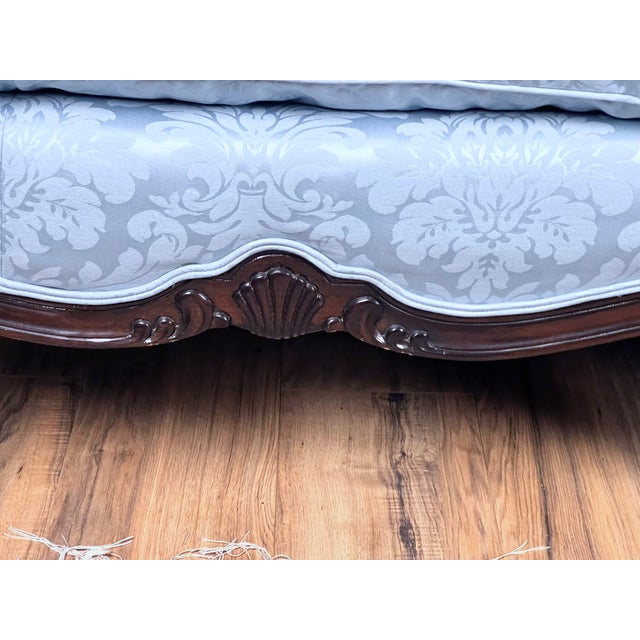 Blue Vintage Louis XV Rococo Style Sofa in Newer Pale Blue Damask Upholstery For Sale - Image 8 of 9