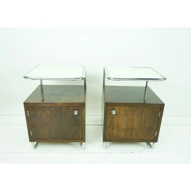 1930s Bauhaus Bedside Tables with Steel Tube by Rudolf Vichr, Set of 2 For Sale - Image 5 of 9