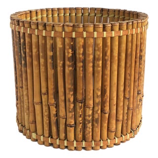 Wicker Bamboo Planter Pot Holder Cachepot, 2 Avail., Circa Mid-Late 20th Century For Sale