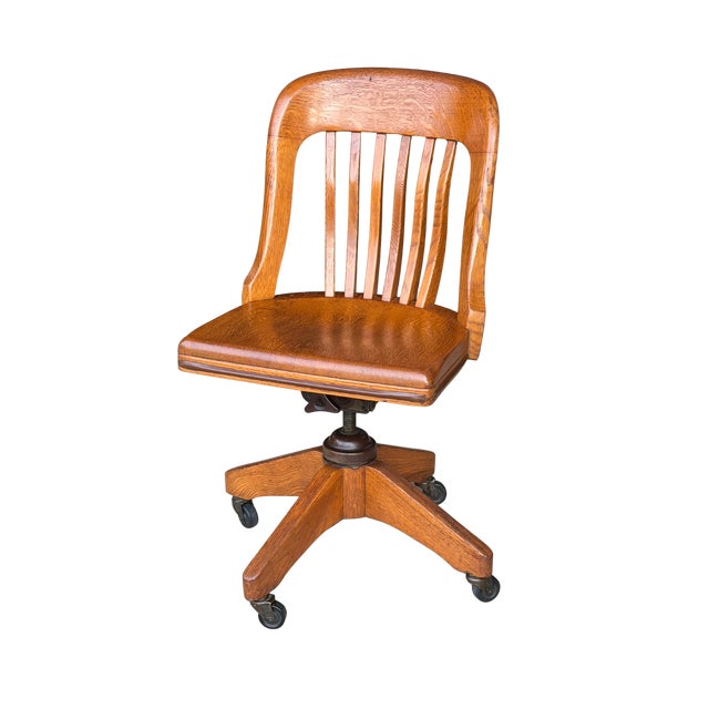 Early 20th Century Antique B.L.Marble Chair Co. Golden Oak Swivel Desk Chair | Quarter-Sawn Oak Banker’s Chair | Early American Library & Office Chair For Sale - Image 5 of 13