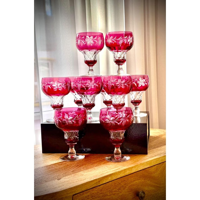 Vintage Vignes Ruby Crystal Wine Goblets from Val Saint Lambert, 1950, Set of 10 For Sale - Image 11 of 18