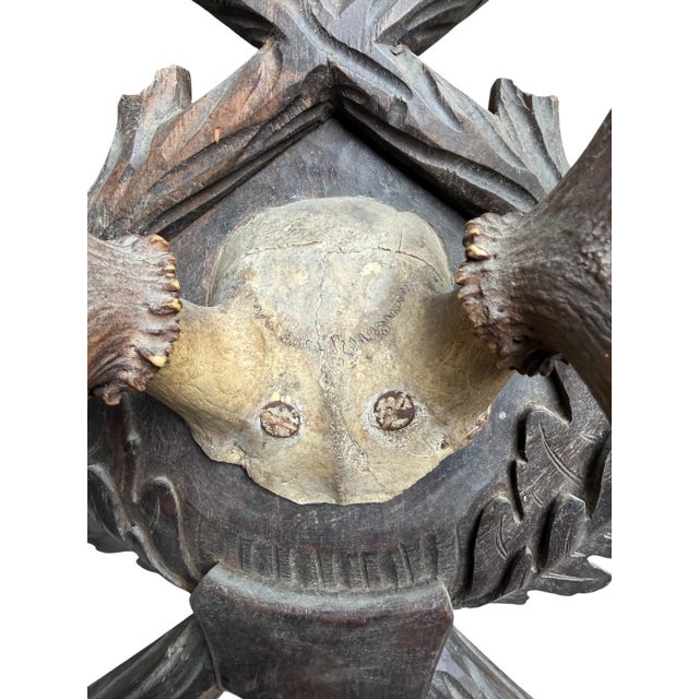 1900 - 1909 Large Black Forest Trophy Antler Mount on Carved Wood Plaque For Sale - Image 5 of 5