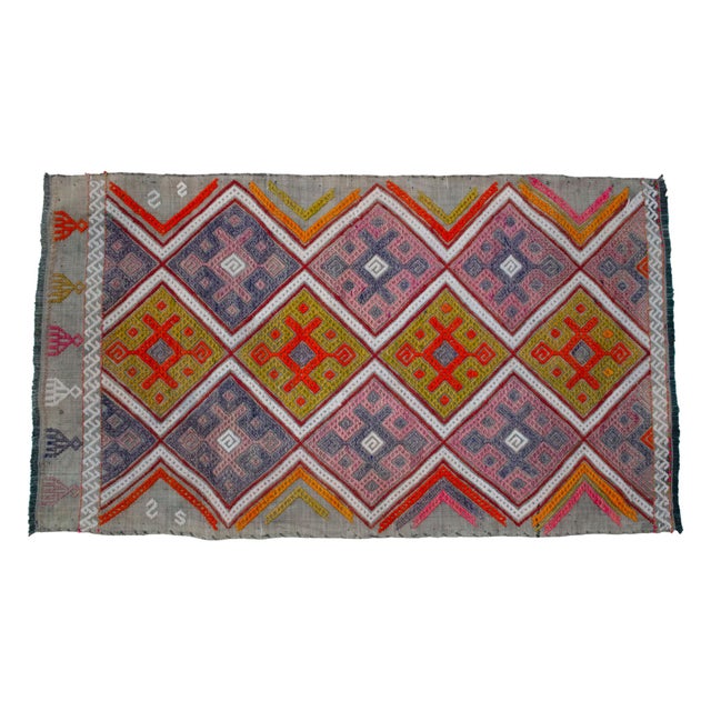 Red Hand-Made Braided Turkish Small Rug Cicim Kilim Wool Doormat Accent Rug For Sale - Image 8 of 13