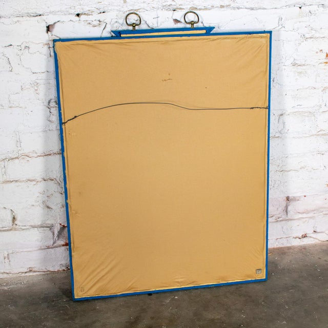 19th to 20th Century Textile Wall Art Metallic Gold Embroidered Panel on Linen Blue Silk Frame Manner of Turkish Ottoman For Sale - Image 18 of 18