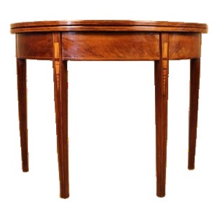 Federal Inlaid Mahogany Demilune Card Table C. 1800 For Sale