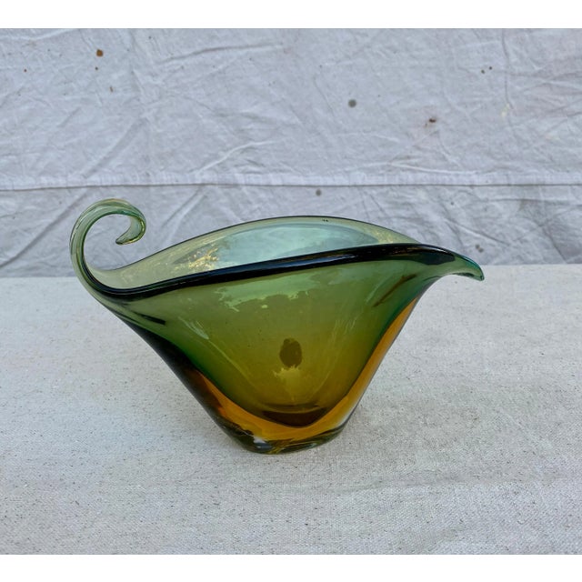 Mid-Century Modern Vintage Hand-Blown Green Murano Bowl For Sale - Image 3 of 13