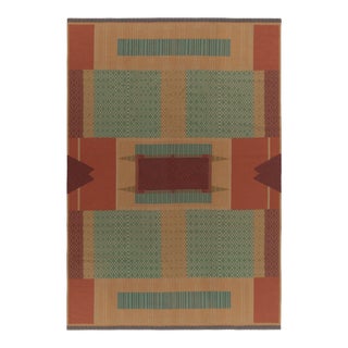 Vintage Art Deco Needlepoint Rug in Beige, Teal & Burnt Red Geometric Patterns For Sale