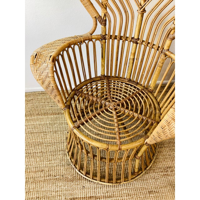Tan Vintage 1960s Rattan Peacock Chair Italian Modern Gio Ponti Style For Sale - Image 8 of 12
