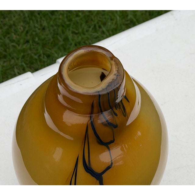 Glass Vintage Romanian 12.5” Amber Art Glass Vase by Mihai Topescu For Sale - Image 7 of 12