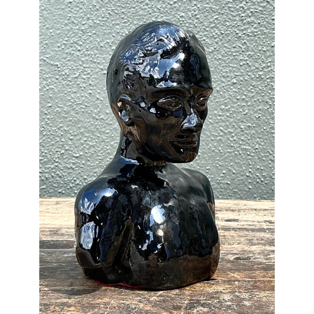 Vintage Glazed Ceramic Bust of Man For Sale - Image 11 of 12