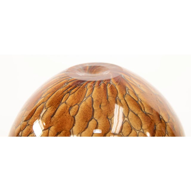 Murano Style Leopard Tortoise Brown and Beige Signed Art Glass Large Vase For Sale - Image 9 of 13