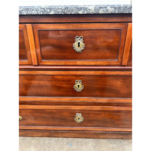 Late 19th Century French 19th Century Louis XVI Marble Top Mahogany Chest of Drawers For Sale - Image 5 of 12
