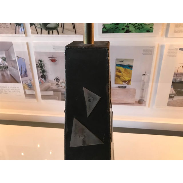 Industrial Mid-Century Brutalist Mixed-Metal Tabletop Lamp For Sale - Image 3 of 9